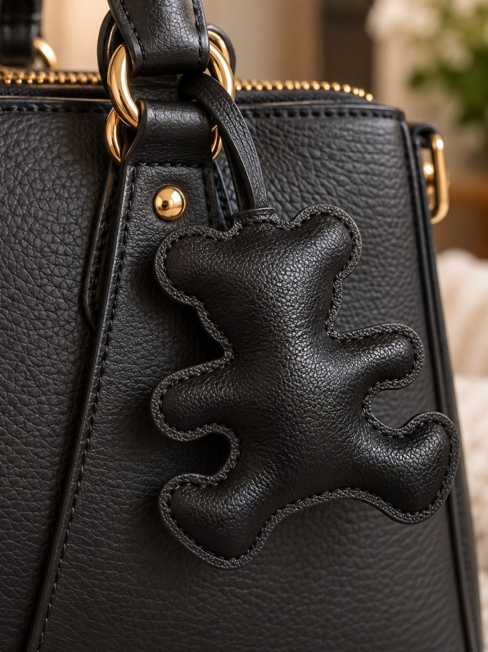 Brand New Black Teddy Bear Faux Leather Purse Charm New